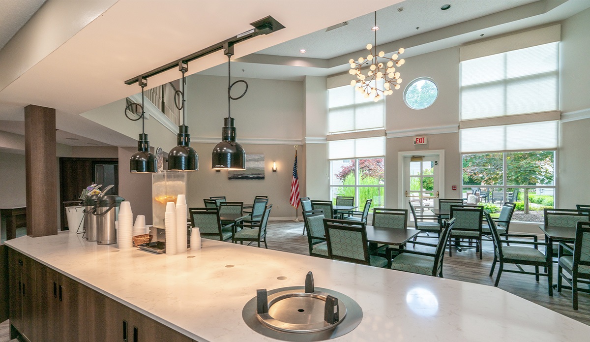 bright and welcoming kitchen in a senior living community